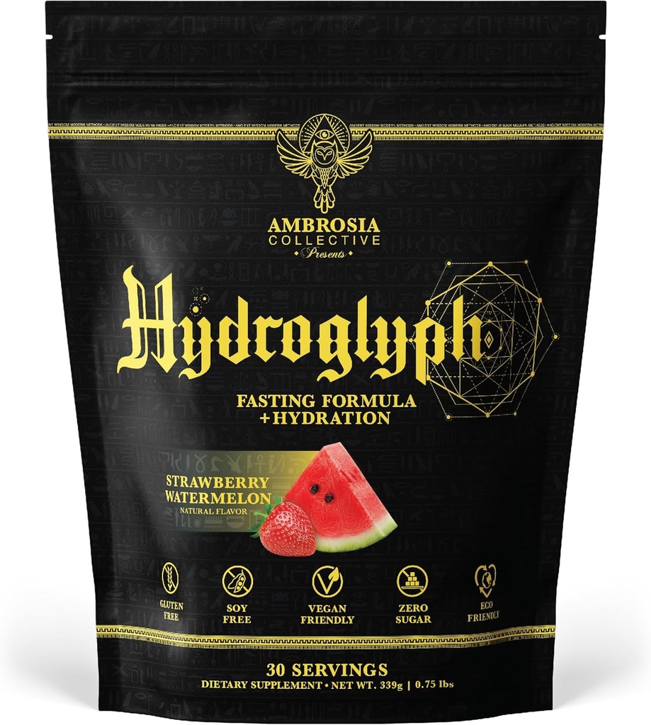 Ambrosia Hydroglyph Intraworkout Formula w/BCAA + EAA + Electrolytes Hydration Powder to Protect Lean Muscle, 0g Sugar Fasting Hydration Drink Mix, Made w/Coconut Water (Strawberry Watermelon)