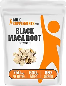 BulkSupplements.com Black Maca Powder - Black Maca Root Supplement, Herbal Supplement for Men & Women - Vegan, Gluten Free, 750mg per Serving, 500g (1.1 lbs) (Pack of 1)