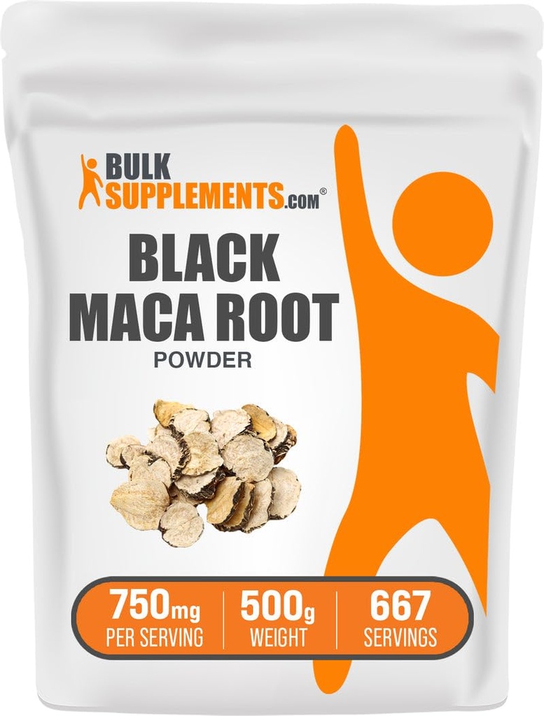 BulkSupplements.com Black Maca Powder - Black Maca Root Supplement, Herbal Supplement for mænd og kvinder - Vegan, Gluten Free, 750mg per Serving, 500g (1.1 lbs) (Pack of 1)