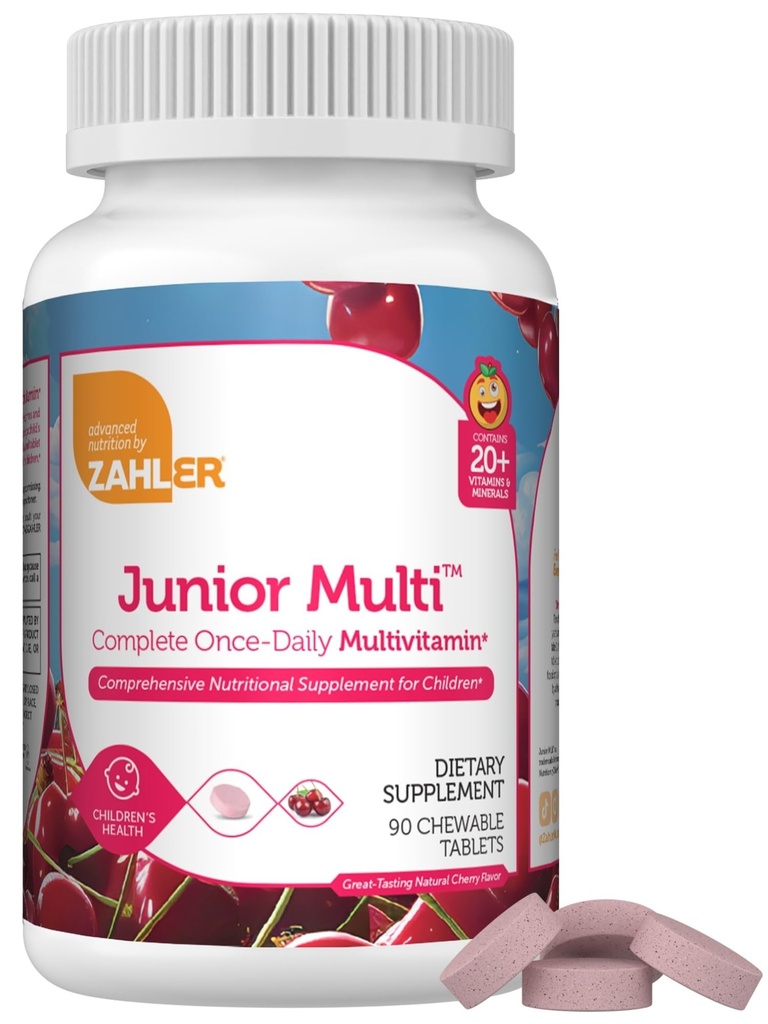 Zahler Kids Multivitamin Chewable Vitamin Tablet - Komplet en daglig vitaminer supplement - Indeholder 20 + mineraler & vitaminer til børn & tandlæger - Kosher Multivitaminer Cherry Flavor (90)