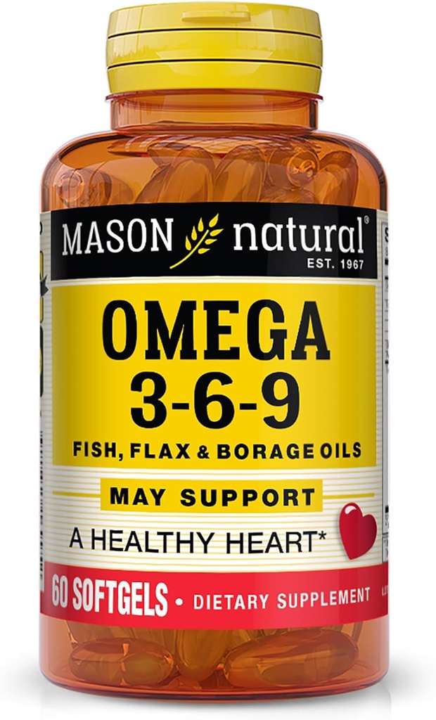 Mason Natural Omega 3-6-9 med fisk, hørfrø, & Borage Oliils, 60 Softels