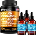 4-in-1 Flydende biotin collagen Keratin Saw Palmetto Drops (2 fl oz - 3 Pack) & 5-in-1 Ceylon Cinnamon w gurkemeje & Ginseng Root (120ct) Bundle - Hår, hud, negle, & immunforsvar supplement