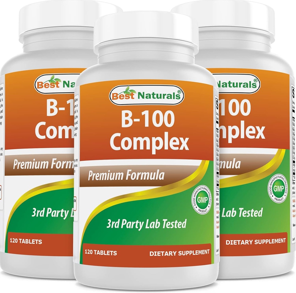 Bedste Naturals B 100 Complex 120 tabletter (B Complex Vitamin) (120 greve (pakke med 3))