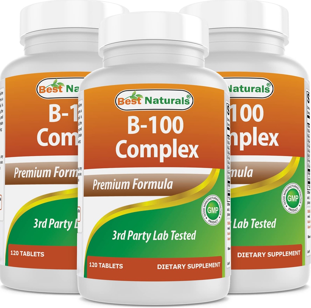 Bedste Naturals B 100 Complex 120 tabletter (B Complex Vitamin) (120 greve (pakke med 3))