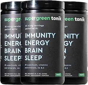 100% Natural Green Superfood Powder - Dagligt tillæg med 38 Superfood, Vitamin og Min - Understøtter energi, Stress og Immunitet - 30 Day Supply - 360 Bedste (3 Tubs)