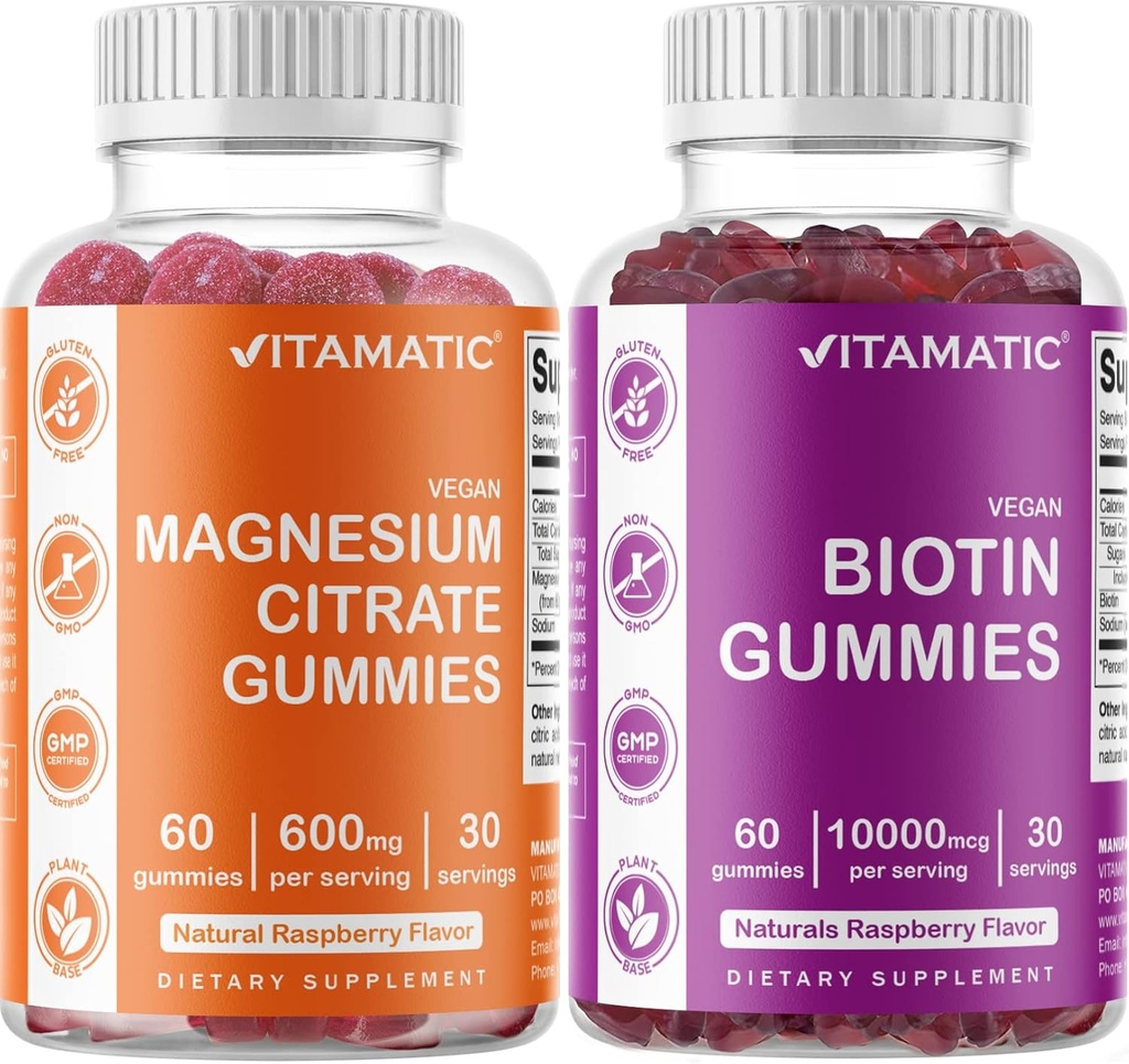 Vitamin Magnesium Gummies & Biotin Gummies - 60 Vegansk greve hver
