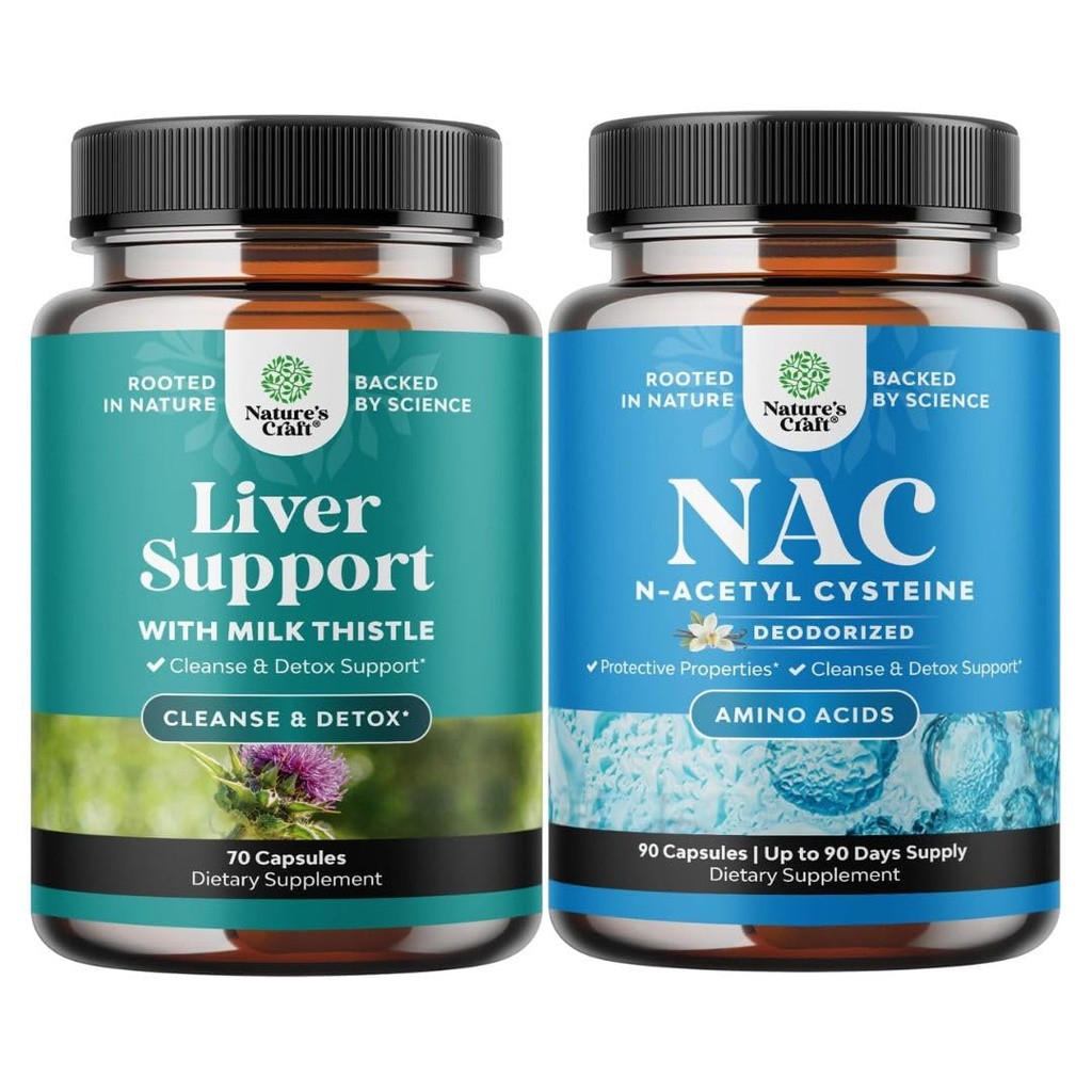 Bundle af lever rense Detox & reparation Formel og NAC supplement N- Acetyl Cysteine 600mg - Herbal leverstøtte tillæg med mælk tidsel - Høj Absorption NAC 600 mg kapsler Glutathion