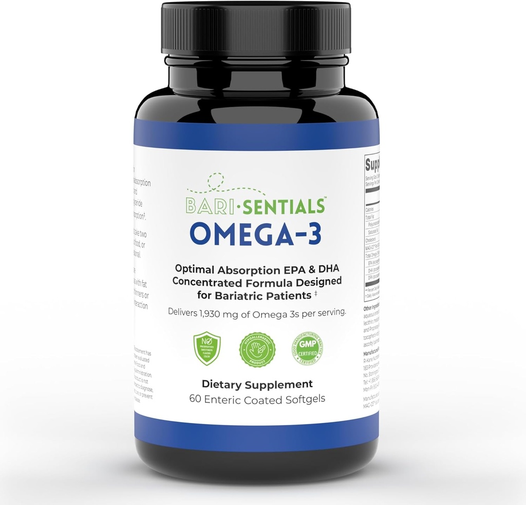 R- Kane Nutritionals Baristits Omega-3 Supplement - 1,930 mg EPA & DHA Per Servering - Designet til Bariatric Patient- High Absorption MAG- 03 Teknologi - 60 Overtrukket Softgels (1-måned Tilgang)