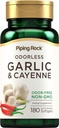 Piping Rock Odorless Garlic Softgels | 180 Softgels | Supplement with Cayenne Extract | Allium Sativum | Non-GMO, Gluten Free