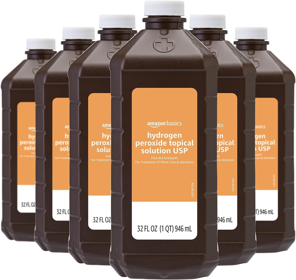 Grundlæggende Hydrogen Peroxid Topical Solution USP, Unflavored, 32 Fl Oz, pakke med 6