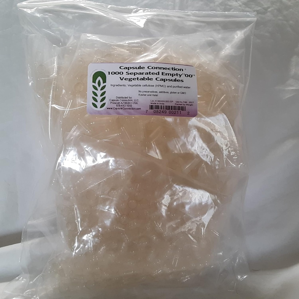 Kapsel Tilslutning 1000 Separated Tomme Vegetabilske Kapsler, 00 "Størrelse, Vegansk & Vegetarisk resealable Bag