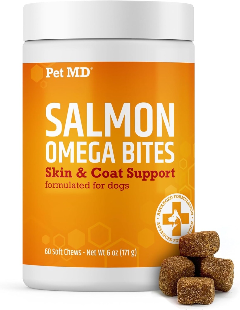 Pet MD Salmon Omega Bides til hunde - Hud og Coat Supplement med Omega 3 & 6 for hunde Plus DHA & EPA - fremmer Allergi & tør hud Relief - 60ct