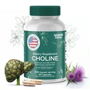 Cholin Bitartrate 500MG - Premium Cholin Kosttilskud - Leversupporttillæg & Gallblære Kosttilskud - Colina Suplemento 500 mg Orgánica - Brain Vitamin til hukommelse og fokus - 60 Cholin Caps