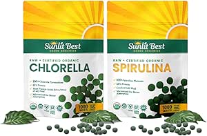 Sunlit Best Premium Chlorella & Spirulina 1000 Count Tablet Bundle