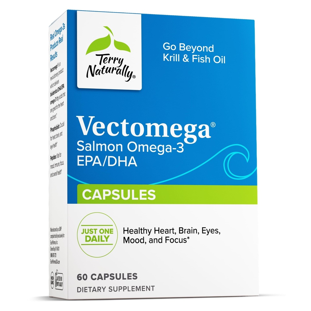 Terry naturligt Vectomega - Kosttilskud med EPA & DHA - Omega-3 tabletter til brain & Heart Health Support - Ernæringstilskud med essentielle fedtsyrer & peptider - 60 kapsler