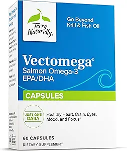 Terry naturligt Vectomega - Kosttilskud med EPA & DHA - Omega-3 tabletter til brain & Heart Health Support - Ernæringstilskud med essentielle fedtsyrer & peptider - 60 kapsler