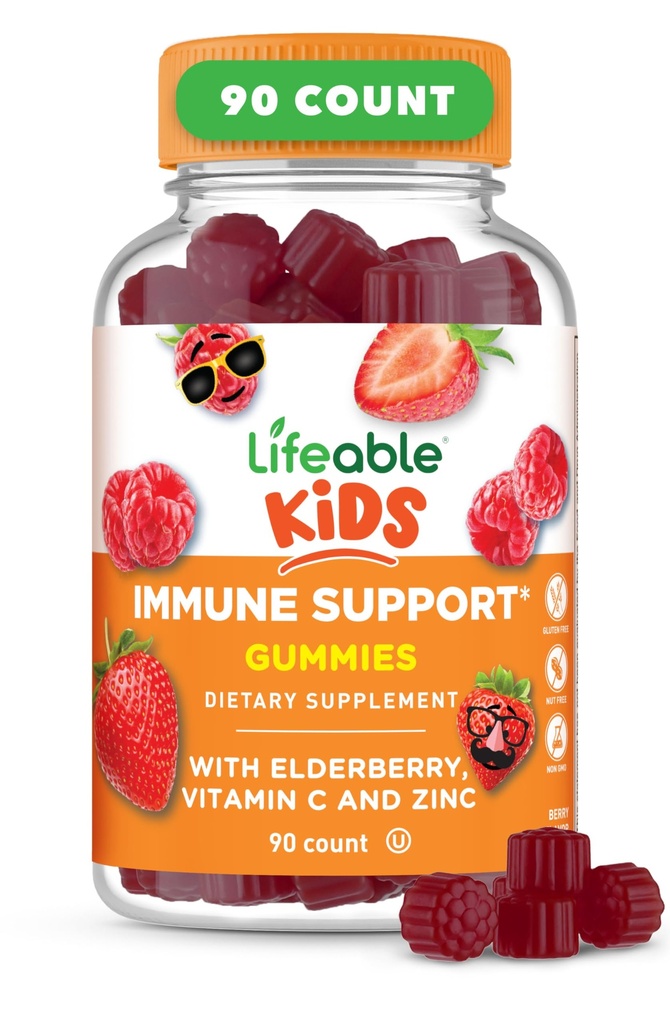 Livbare Kids immunstøtte Gumier 124; Elderberry Vitamin C og Zink124; Great Tasting Immunsupport Supplement Elderberry Gummier til børn