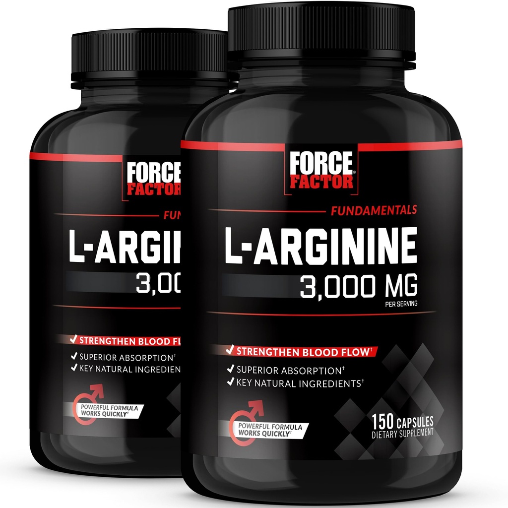 Kraftfaktor L- arginin, nitrogenoxid supplement med BioPerine til at hjælpe med at opbygge muskler og støtte stærkere blodgennemstrømning, cirkulering, næringsstof levering, & Pumper, L- arginin 3000mg, 150 greve (pakke med 2)
