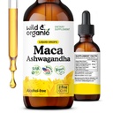 Wild & Organic Maca Ashwagandha Drops til mænd og kvinder - Peruvian Maca Root og Ashwagandha Tincture til samlet støtte - Vegan, Sukker & Alkohol- Free Extract Supplement - 2 fl oz