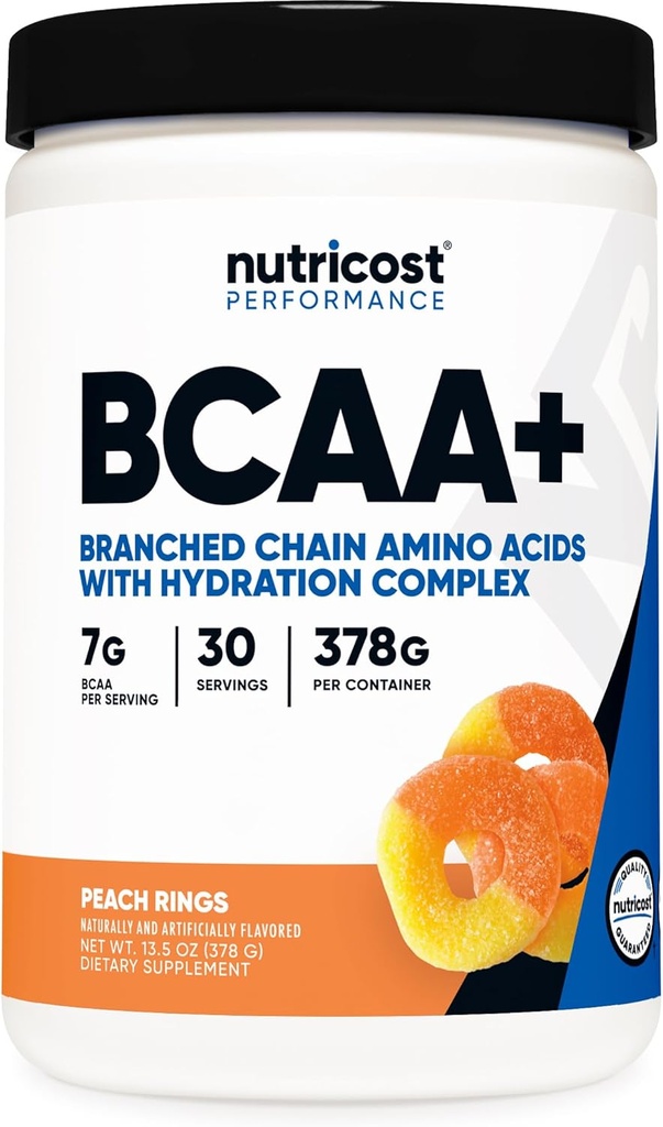 Nutricost BCAA + Hydration Powder (Peach Rings) 30 Servering - Forgrenet kæde Aminosyrer med Hydration Complex - Gluten- Free, Non- GMO