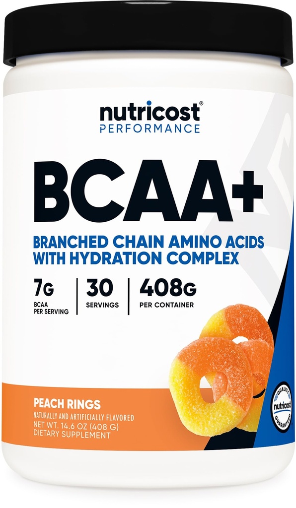 Nutricost BCAA + Hydration Powder (Peach Rings) 30 Servering - Forgrenet kæde Aminosyrer med Hydration Complex - Gluten- Free, Non- GMO