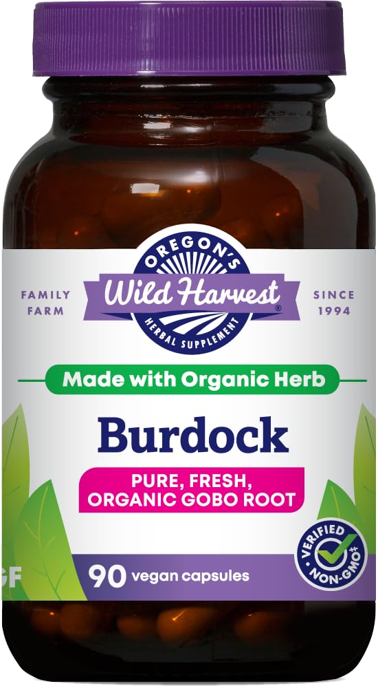 Oregon 's Wild Harvest Burdock Organic Traditional Herbal Supplement Non GMO og Gluten Free Measures 124; Vegansk Kapsler, 90 Greve