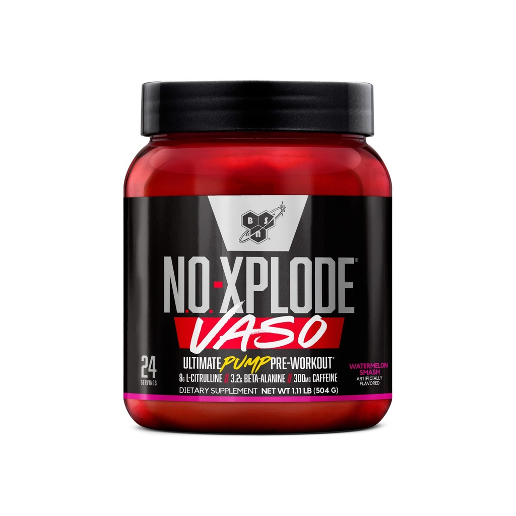 BSN N.O.-XPLODE Vaso Pre Workout Pulver med 8g L- Citrullin og 3,2 g Beta- Alanine og energi, Flavor: Watermelon Smash, 24 Servere