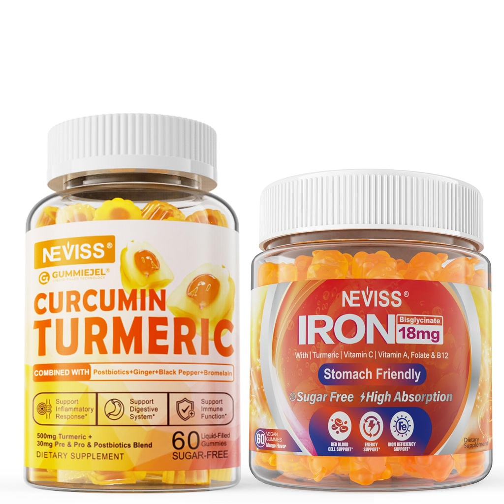 Sugar Free Gurkemeje Curcumin Fyldt Gummy 550mg til voksne, Vegansk Jern Gummies Supplement med C-vitamin