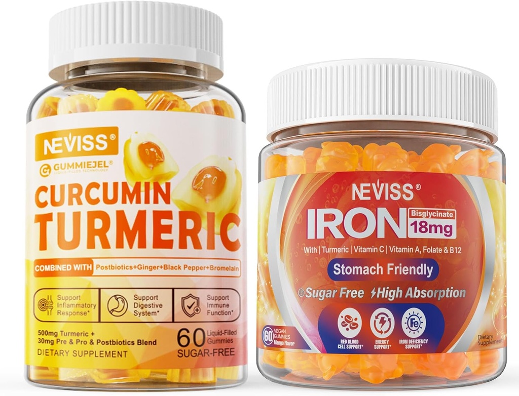 Sugar Free Gurkemeje Curcumin Fyldt Gummy 550mg til voksne, Vegansk Jern Gummies Supplement med C-vitamin