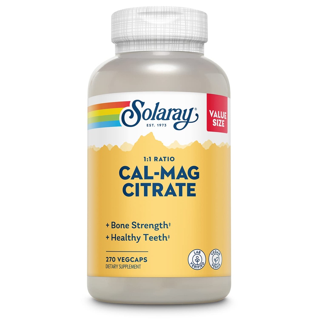 Solaray Calcium Magnesium Citrate 1000mg 1: 1 Ratio, ben styrke supplement, muskel, nerve og ben sundhedsstøtte, Chelated for High Absorption, 60- Day Garanti, 45 Serveringer, 270 VegCaps