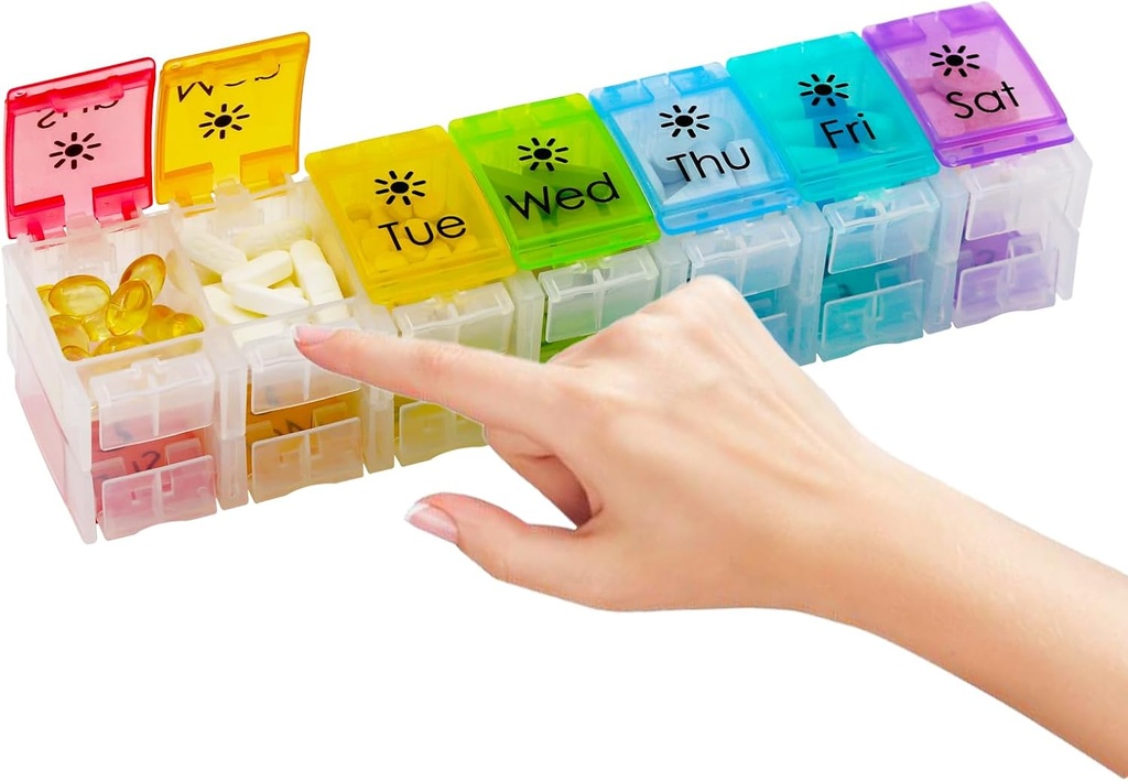 Stor pilleorganizer 7 Dag med Spring- Open Designet - Ugentlig pilleorganizer 2 gange om dagen med AM PM Big Compartments Pill Box for Supplements Pill Container Holder for Vitaminer Medicine Organizer