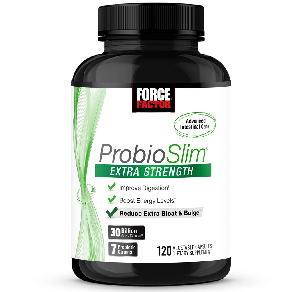 FORCE FACTOR ProbioSlim ekstra styrke Probiotika for kvinder og mænd med 30 Millioner CFU 'er af Probiotika for fordøjelsessygdomme, Bloating Relief, og Gut Sundhed, med Prebiotic Fiber, 120 Kapsler