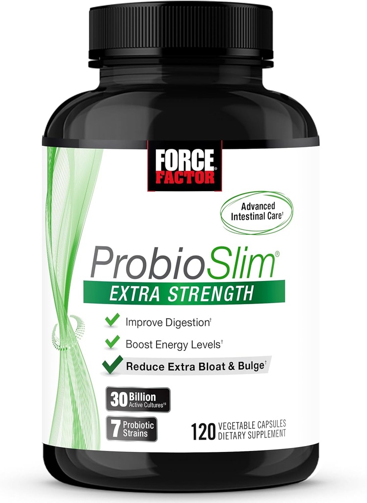 FORCE FACTOR ProbioSlim ekstra styrke Probiotika for kvinder og mænd med 30 Millioner CFU 'er af Probiotika for fordøjelsessygdomme, Bloating Relief, og Gut Sundhed, med Prebiotic Fiber, 120 Kapsler