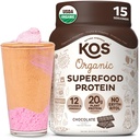 KOS Plantebaseret protein pulver, chokolade USDA Organic - Low Carb Pea Protein Blend, Vegansk superfood med vitaminer og mineraler - Keto, Soy, Dairy Free - Måltidserstatning for kvinder & mænd - 15 Servering