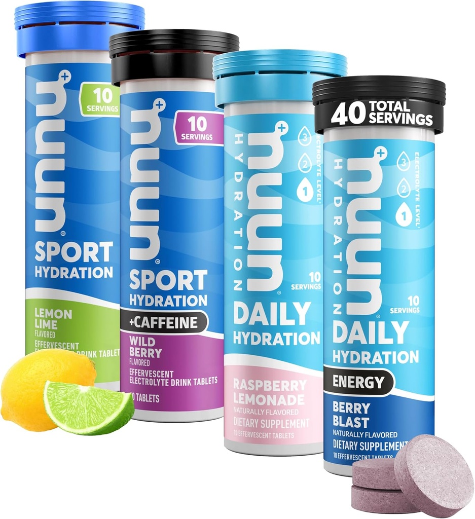 Nuun Hydration Electrolyte Tablets - Opløselig i vand, Komplet pakning Budd124; 5 Essentielle Elektrolytter til Hydration Budding124; 1g Sugar Drink Mix Budding124; Vegan, Non- GMO Budding124; 4 Pack (40 Total Servering)