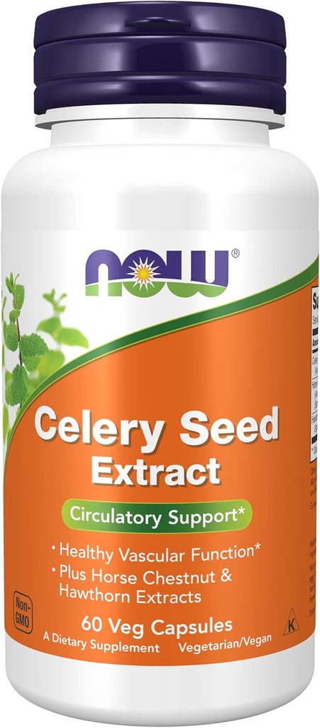 Now Foods Supplements, Selleri Seed Extract, plus Horse Chestnut og Hawthorn Ekstrakter, 60 Veg Kapsler