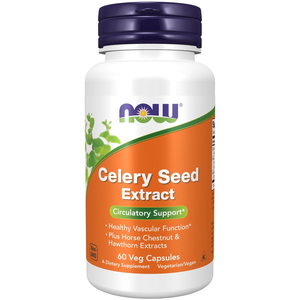 Now Foods Supplements, Selleri Seed Extract, plus Horse Chestnut og Hawthorn Ekstrakter, 60 Veg Kapsler
