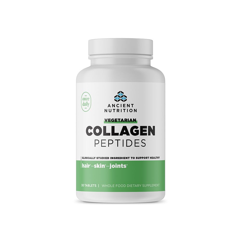 Ancient Nutrition Vegetarisk Kollagen Peptider, Kollagen Peptider Tabletter, Kollagen med Prebiotika og Probiotika, Understøtter sund hud, hår, Joints, fordøjelse, Vegetariske Kapsler, 30 Greve