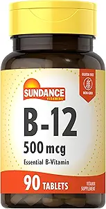 Sundance Vitamin B-12 | 500mcg | 90 Vegetarian Tablets | Essential Vitamin Supplement | Non-GMO and Gluten Free Formula