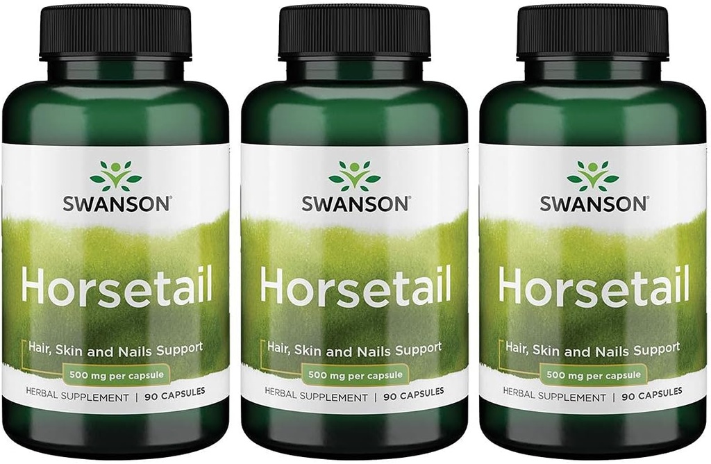 Swanson Horsetail - Herbal supplement støtte sundt hår, hud & negle - Naturlige ingredienser til ben sundhed & urinveje support - (90 kapsler, 500mg hver) 3 Pack