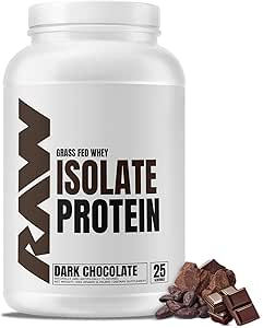RAW Whey Isolate Protein Powder, mørk chokolade - 100% Grass- Fed Sport Nutrition Whey Protein Powder for Muscle Growth & Recovery - Low- Fat, Lav Carb, naturligt aromatiseret og sødet - 25 Serveringer
