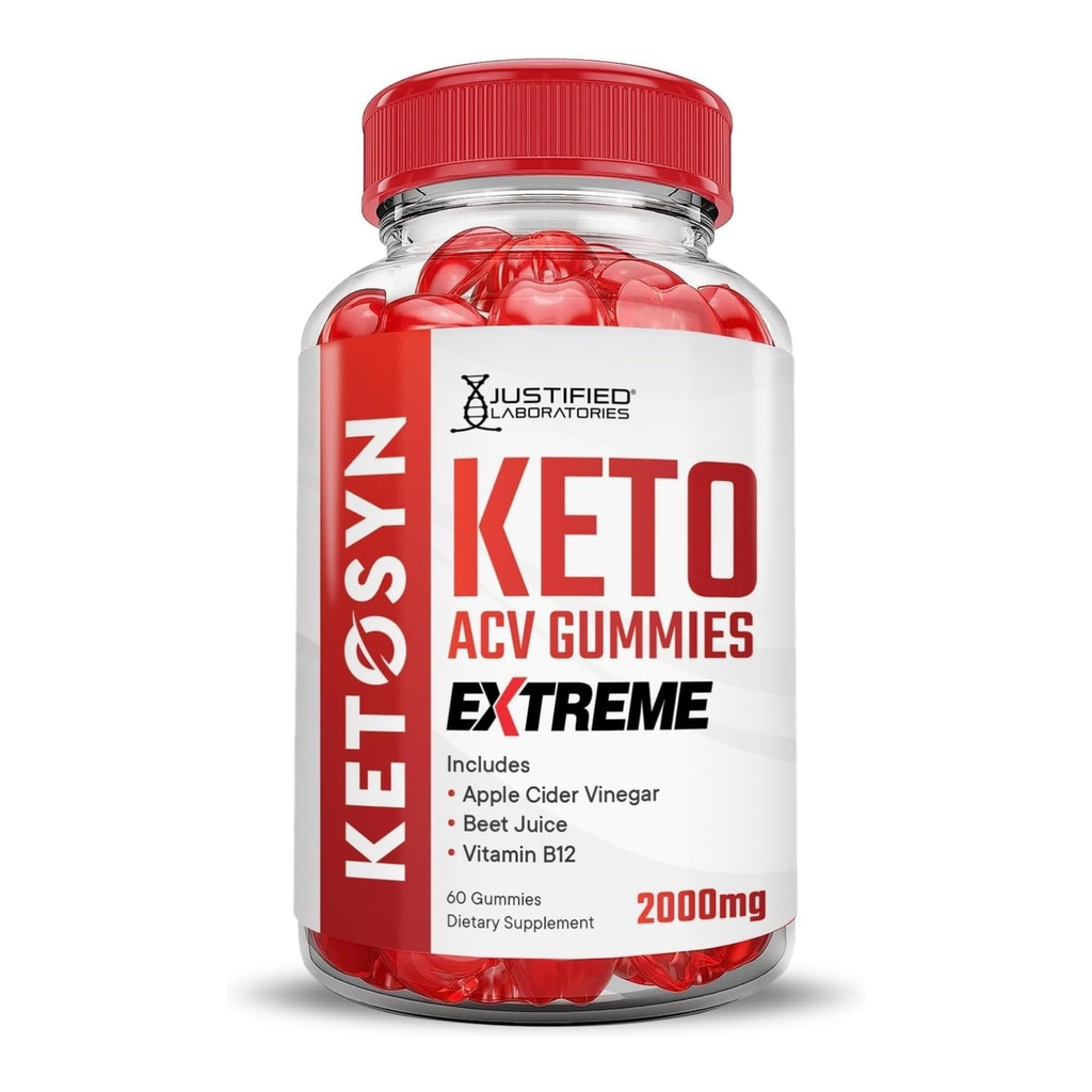 Justified Laboratories Ketosyn Keto ACV Gummies Extreme 2000MG Ketosyn Ketosyn Keto Gummies Apple Cider Vinagar Formuleret med Pomegranate Beet Juice Powder B12 Vegan Non GMO 60 Gummys