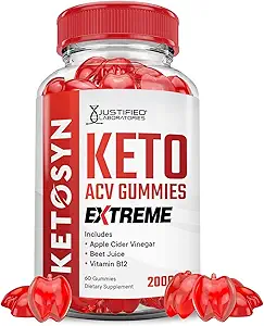 Justified Laboratories Ketosyn Keto ACV Gummies Extreme 2000MG Ketosyn Ketosyn Keto Gummies Apple Cider Vinagar Formuleret med Pomegranate Beet Juice Powder B12 Vegan Non GMO 60 Gummys