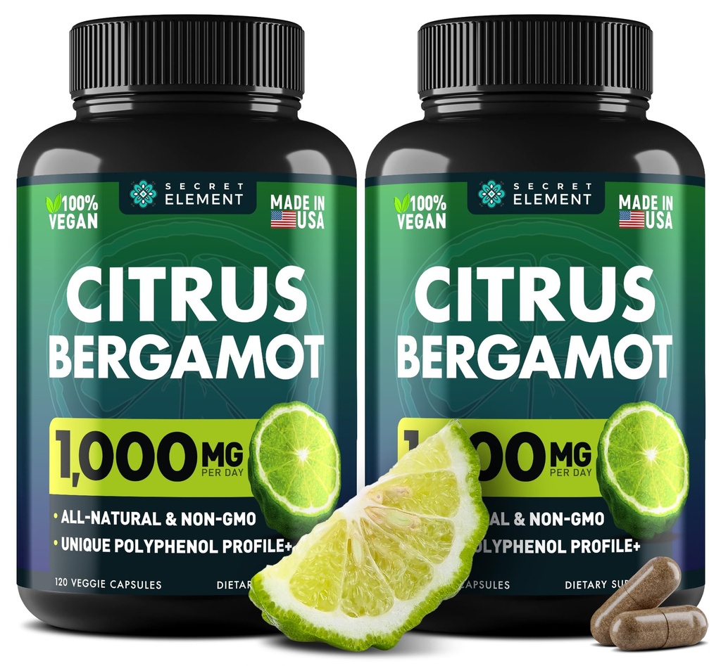 (2 PACK) Citrus Bergamot Extract 1000mg - Citrus Bergamot Supplement for cirkulære sundhed, Immunitet, og Graceous Aging - 2x styrken af Citrus Bergamot 500mg - 240 Vegan Citrus Bergamot Kapsler