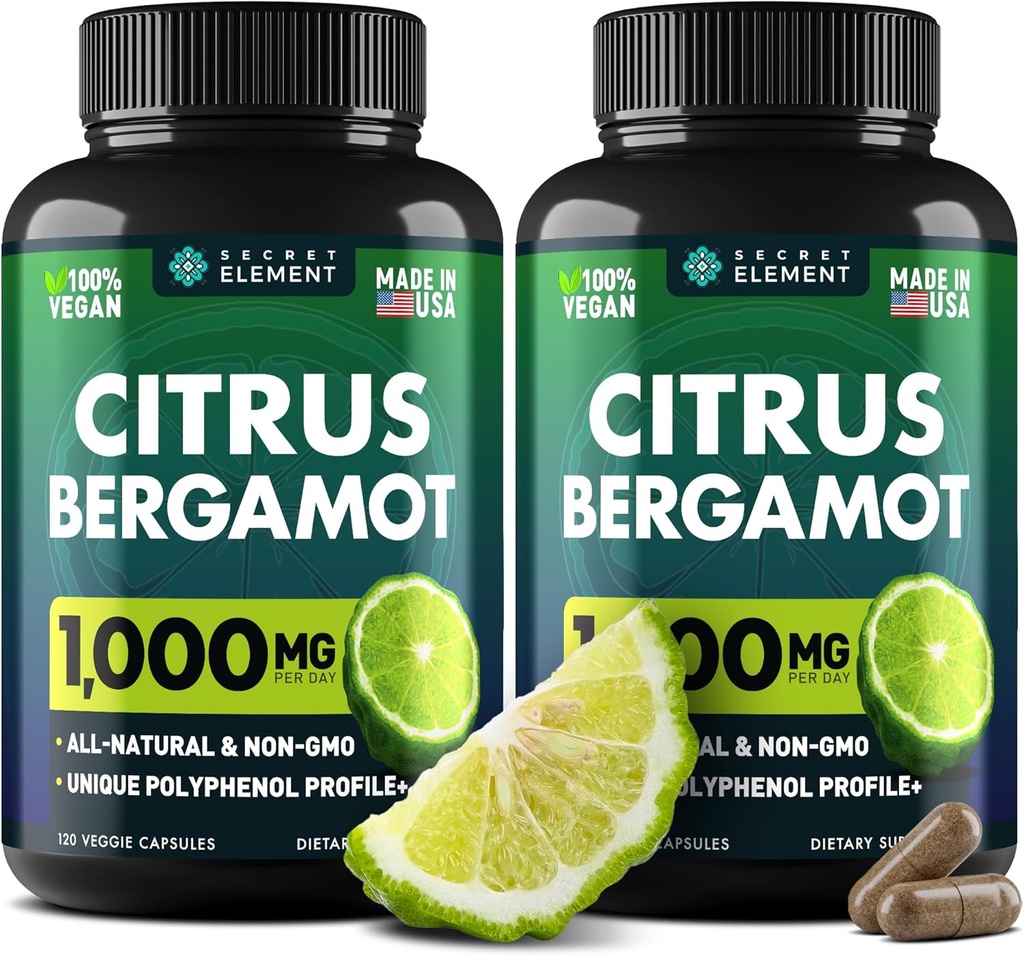 (2 PACK) Citrus Bergamot Extract 1000mg - Citrus Bergamot Supplement for cirkulære sundhed, Immunitet, og Graceous Aging - 2x styrken af Citrus Bergamot 500mg - 240 Vegan Citrus Bergamot Kapsler