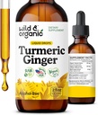 Wild & Organic Gurkemeje og Ingefær Supplement Drops - Joint & Immun Support - Flydende Gurkemeje med Ingefær og Black Pepper Extract - Curcumin Supplement - Vegan, Sukker & Alkohol- Gratis tinktur - 2 oz