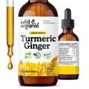 Wild & Organic Gurkemeje og Ingefær Supplement Drops - Joint & Immun Support - Flydende Gurkemeje med Ingefær og Black Pepper Extract - Curcumin Supplement - Vegan, Sukker & Alkohol- Gratis tinktur - 2 oz