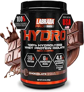 LABRADA Hydro 100% Pure Hydrolyzed Whey Protein Isolate Powder, Lactose Free, Fastest Digesting, Instant Mixing,Delicious Taste 20 Servings(Chocolate)