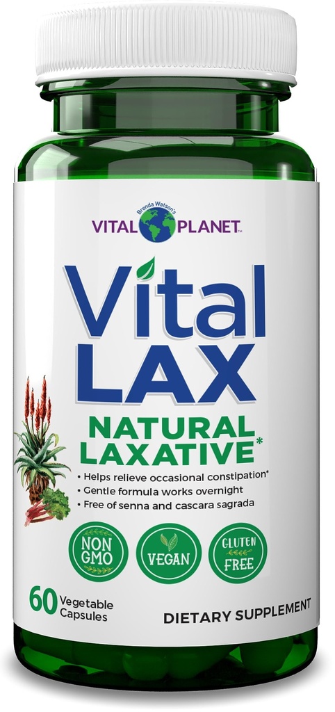 Vital Planet - Vital Lax Natural Laxative Cleanse supplement til lejlighedsvis obstipation, med Magnesium Hydroxid, Slippery Elm, Aloe, og Triphala til støtte af tarmregulering 60 kapsler