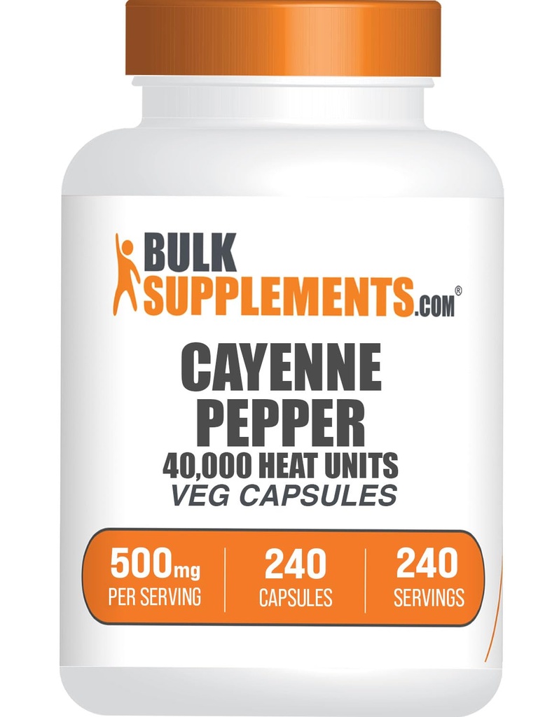 Bulkaddiments.com Cayenne Pepper Kapsler - Cayenne Pepper 40000 HU, Capsaicin Kosttilskud, Cayenne Pepper Kosttilskud - Gluten Free, 1 Kapsel per Serving, 240 Veg Kapsler (Pakning med 1)